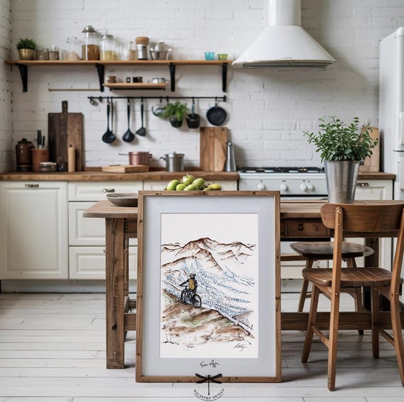 E-Bike Mountain Rider Watercolor Art Print | Electric Bicycle, Enduro MTB, Downhill Cycling, Alpine Adventure, Outdoor Extreme Sports | N115