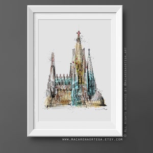 Sagrada Familia Painting Sketch print Barcelona Painting Gaudí print Spain poster Illustration art Europe print city modern bcn 161 imagem 8