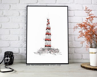 Castellers art print Barcelona Catalonia tradition A castell is a human tower traditionally art print painting art painting Spain art (166)
