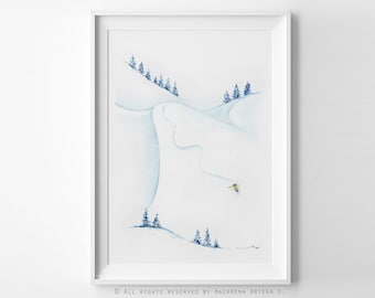 POW Skier art Mountain skier (Nº09) Powder freeride watercolor ski lovers skis print Sport watercolor Snowy painting skiing art print (09)