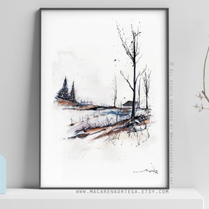 FarmHouse painting Watercolor Nº41 print Mountain snowy forest art print snow landscape Winter nature 41 image 5