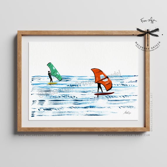 Wing Foil Watercolor Art Print | Minimalist Seascape, Wingfoil Surf Print | Summer Vibes | Wingfoiling, Sea Sports Artwork, Nautical | N145