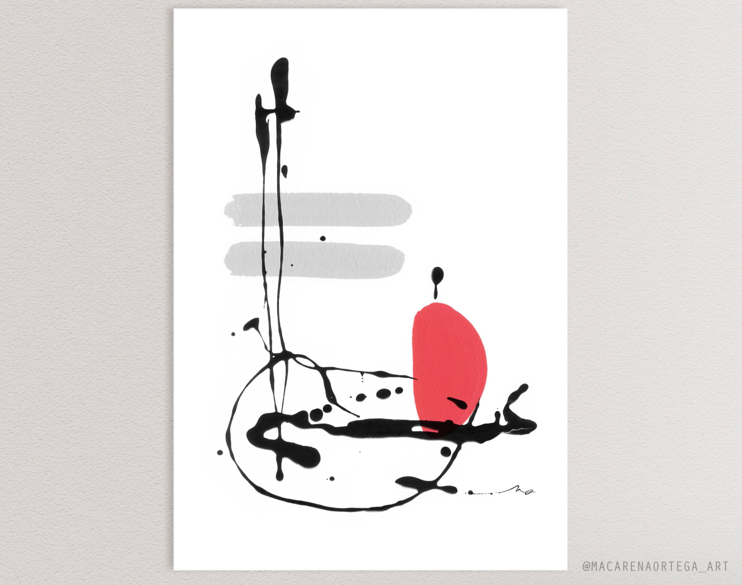 Abstract Art Print (Nº184) Abstract Minimalist painting Modern fine art red  and gray surrealist Wall art Decorative Wall Home decor (184)