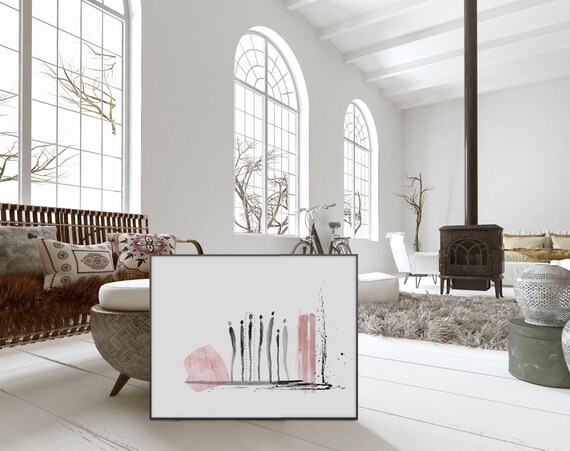 Abstract Art Print Blush and gray Human figures (Nº115) Watercolor painting Modern fine art surrealist Wall art Decorative Home decor (115)