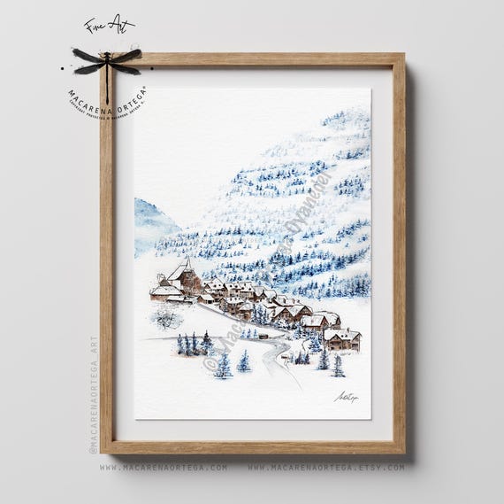 Tredós Watercolor Art Print | Valle de Aran Pyrenees Mountain Artwork Ski Art Resort Spain Pirineos Village Print |  Macarena Ortega | N106