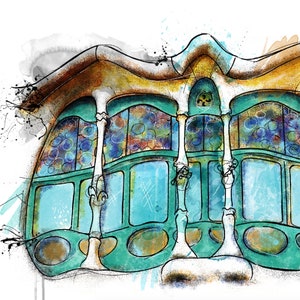 Window and Balcony of Casa Batlló art print Barcelona Batlló House Art print Painting Gaudí art print poster Batlló Gaudí architecture 153 image 4