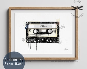 Custom Retro Cassette Tape, Art Print, Vintage Music Collage, Retro Music Wall Art, by Macarena Ortega | N75