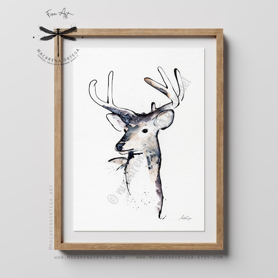 Deer Watercolor Art Print | Modern Deer Painting | Winter Woodland Wildlife | Forest Nature Animal Art | Wild Animals Print Handmade | N19