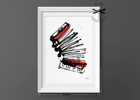 Accordion Abstract Art Print | Minimalist Piano Accordion Painting, Modern Fine Art | Music Lovers, Musical Instrument Wall Decor Art | N1