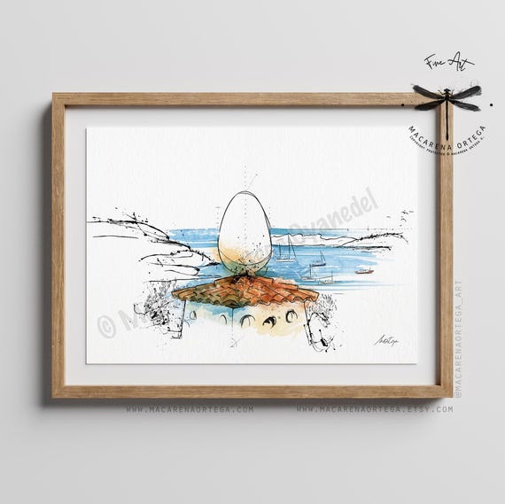 Salvador Dalí House Art Print | Cadaqués Sketch, Portlligat Coastal Painting, Dalí Museum Spain Travel | Artwork by Macarena Ortega | N174