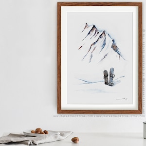 Snowboard painting watercolor (Nº48) print Skiing snowboarder skier Skiing art snowboard and mountain ski lovers skis print Sport Snowy (48)