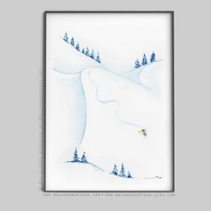 Aquarelle de skieur dans la poudreuse, lot de 3 impressions, dont 1 gratuite Offre spéciale décoration d'intérieur estampes d'art de ski art mural de ski cadeau de Noël image 3