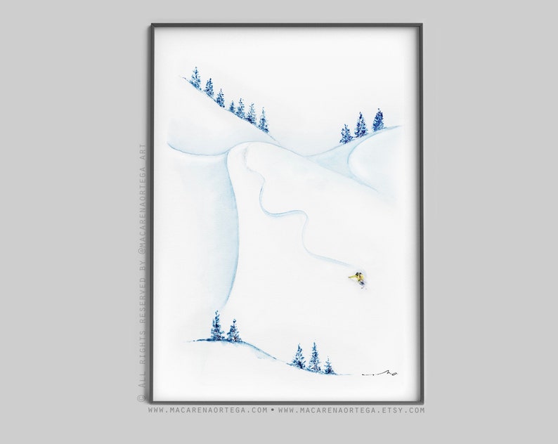 Aquarelle de skieur dans la poudreuse, lot de 3 impressions, dont 1 gratuite Offre spéciale décoration d'intérieur estampes d'art de ski art mural de ski cadeau de Noël image 3