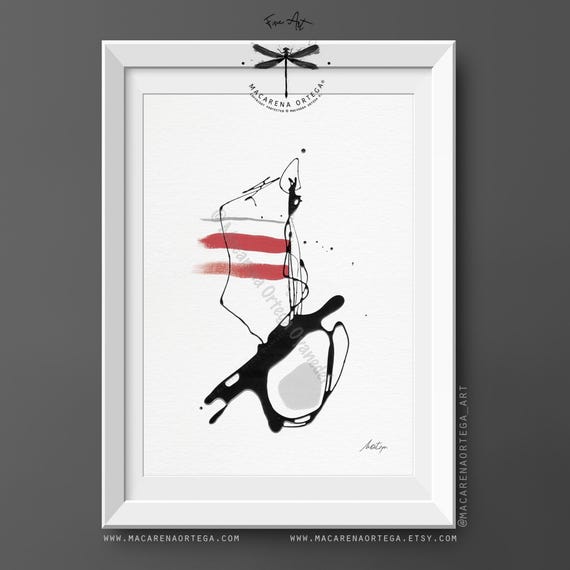 Sailboat Abstract Art Print | Nautical Minimalist Painting, Red & Gray Modern Surrealist Fine Art | Contemporary Wall Decor Artwork | N195