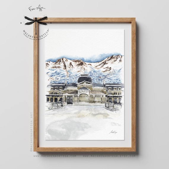 Canfranc Station Watercolor Art Print | Historic Train Station, Aragon Architecture, Travel Decor | Macarena Ortega | N30