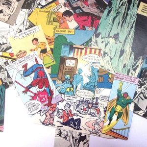 Vintage comic book squares/ panels: lucky dip pack of 50 hand cut pieces. Paper ephemera for scrapbooks, collage, crafts OT981