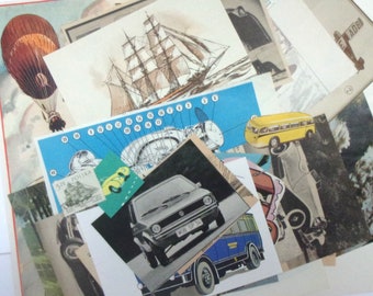 Vehicles themed paper ephemera: pack of 35 vintage die cut style car, bike pictures. Ephemera pack for scrapbook, card making EP447B