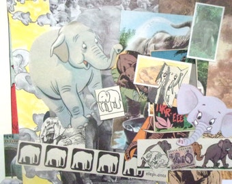 Vintage elephant themed paper ephemera: 30 original pieces, cut outs. Animal paper for scrapbooks, journaling, collage. EP441B