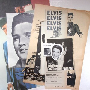 Elvis Presley vintage paper: 17 original pictures, cut outs from books and magazines. Ephemera pack for scrapbooks, journals, collage EP593B