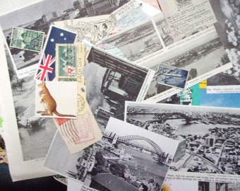 Vintage Australia paper ephemera pack: 40 pieces craft paper including maps, pictures, stamps Craft supply for scrapbooks, journals EP457B