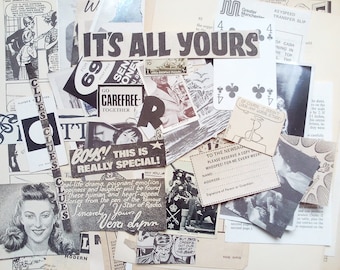 Black & white paper ephemera pack of 50 mixed pieces. Lucky dip pack for scrapbooks, collage, altered art, smash books and more. EP607A