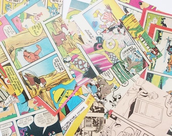 Disney vintage comic book paper scrap pack: 50 assorted off cut pieces. Ephemera craft supply for scrapbooks, collage, decoupage. PG201