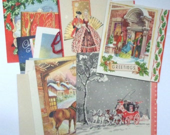 Vintage Christmas cards: 15 used cards in retro styles. Ephemera job lot for craft, scrapbooks, collage, mixed media projects OT998
