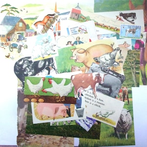 Efímera de papel vintage con temática de granja: paquete de artesanía de animales de 40 piezas para álbumes de recortes, diario de arte, collage, artesanía infantil EP493B