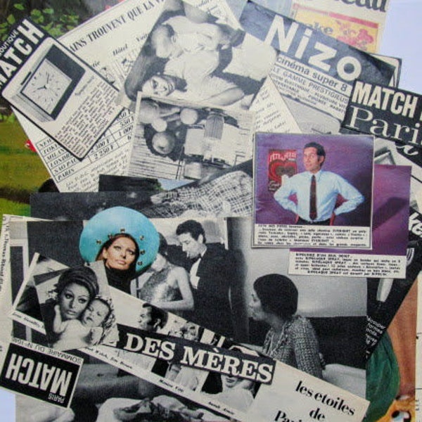 1960s French magazine clippings: pack of 40 cut out and ready to use pieces. Ephemera pack for paper craft, scrapbooks, decoupage EP979