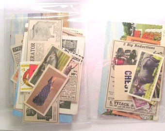 Small vintage paper ephemera pack: 20 mixed pieces for craft. Scrap pack of postcard, stamps. Pack for scrapbooks, journals, smash books