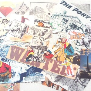 Vintage cowboy craft pack: 40 paper pieces handcut from books. Lucky dip ephemera pack for scrapbooks, collage, paper craft EP305A