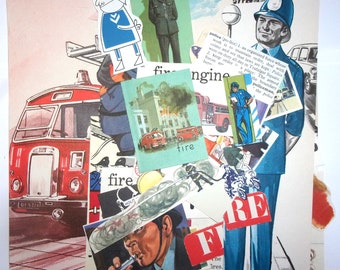 Vintage police / fire service paper pack: 30 pieces of ephemera, cards. Craft paper for scrapbooks, collage, children's craft EP414B