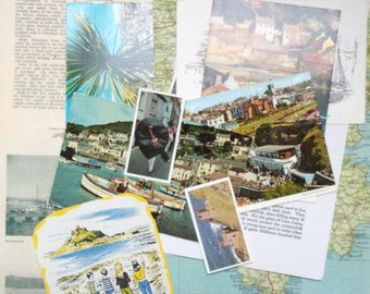 Vintage Cornwall, UK paper ephemera pack: 30 pieces paper including maps, pictures, postcards. Paper for scrapbooks, travel journal EP456B