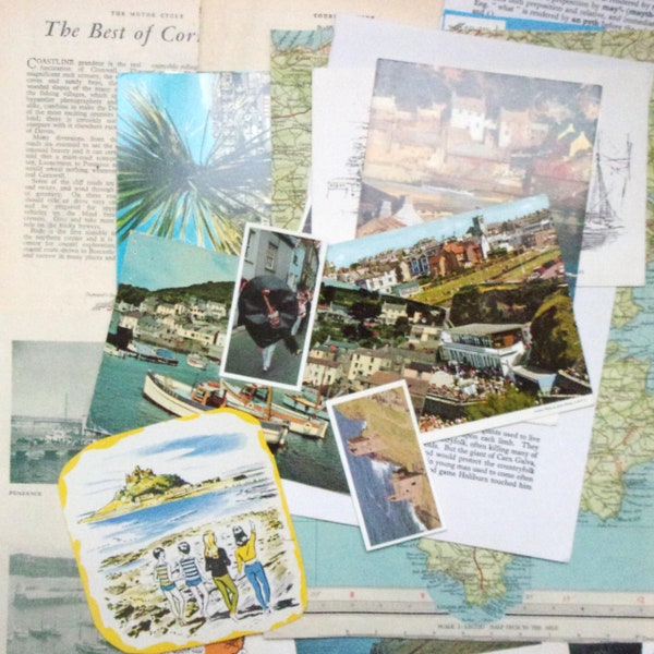 Vintage Cornwall, UK paper ephemera pack: 30 pieces paper including maps, pictures, postcards. Paper for scrapbooks, travel journal EP456B