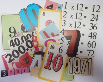 Vintage number die cut style pieces, cards: 35 paper numbers hand cut from books. Embellishment for scrapbook, journal EP312B