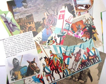 Knights themed paper craft pack: 24 vintage paper ephemera pieces, cut outs. Kit for scrapbooks, kids journaling, collage. EP384B