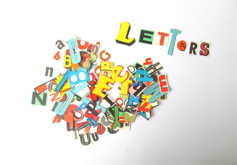 Cut out vintage letters: pack of 150 paper letters handcut from books. Vintage typography for scrapbooks, journals, smash books, craft. image 1