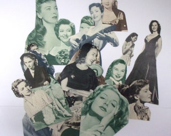 Vintage women die cut style paper pieces - pack of 30 photo people from 1940s. Paper ephemera for scrapbooks, art journal, collage PE825