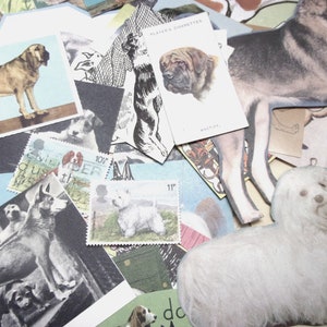 Papel efímero con temática de perros: paquete de 40 imágenes, sellos y tarjetas vintage. Paquete de manualidades para álbumes de recortes, diarios y creación de tarjetas EP329B