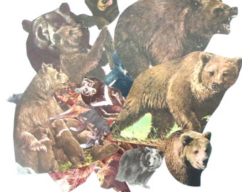 Vintage bear die cuts: pack of 25 die cut style embellishments of  bears cut from books. Ephemera for scrapbook, smash book, journal PE811