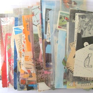 May include: A collection of vintage ephemera, including postcards, tickets, and paper scraps, in clear plastic sleeves. The assortment features various colors, illustrations, and text fragments, creating a collage-like aesthetic. Some items have visible text like "YOU'RE WELCOME".