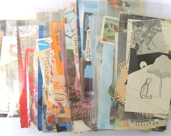 May include: A collection of vintage ephemera, including postcards, tickets, and paper scraps, in clear plastic sleeves. The assortment features various colors, illustrations, and text fragments, creating a collage-like aesthetic. Some items have visible text like "YOU'RE WELCOME".