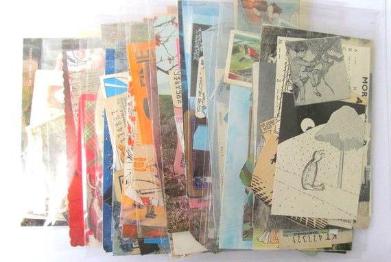 Small colour themed vintage paper ephemera pack: 20 mixed pieces for craft Lucky dip pack for eco friendly scrapbooks, journals, smash books