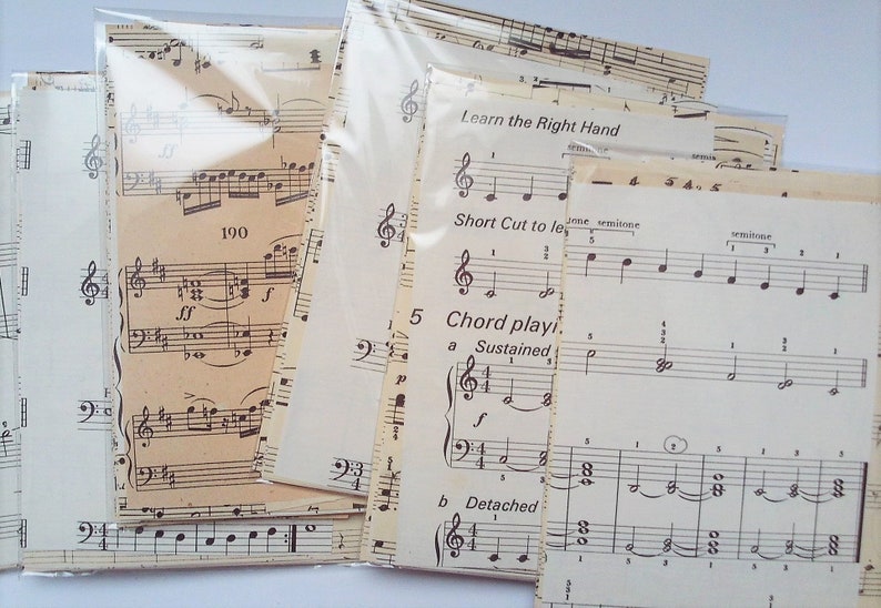 Vintage music paper scrap pack. 40 small old paper pieces. Lucky dip pack for scrapbooks, journaling, collage PG181 image 1