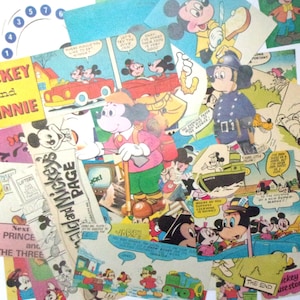 Papel artesanal vintage de Mickey Mouse: paquete de 50 piezas cortadas a mano de libros, cómics Suministro ecológico para álbumes de recortes, creación de tarjetas, diario MM1
