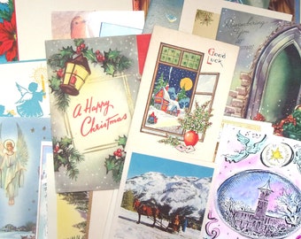 Vintage Christmas cards: 20 used cards in retro styles. Ephemera job lot for craft, scrapbooks, collage, mixed media projects OT996