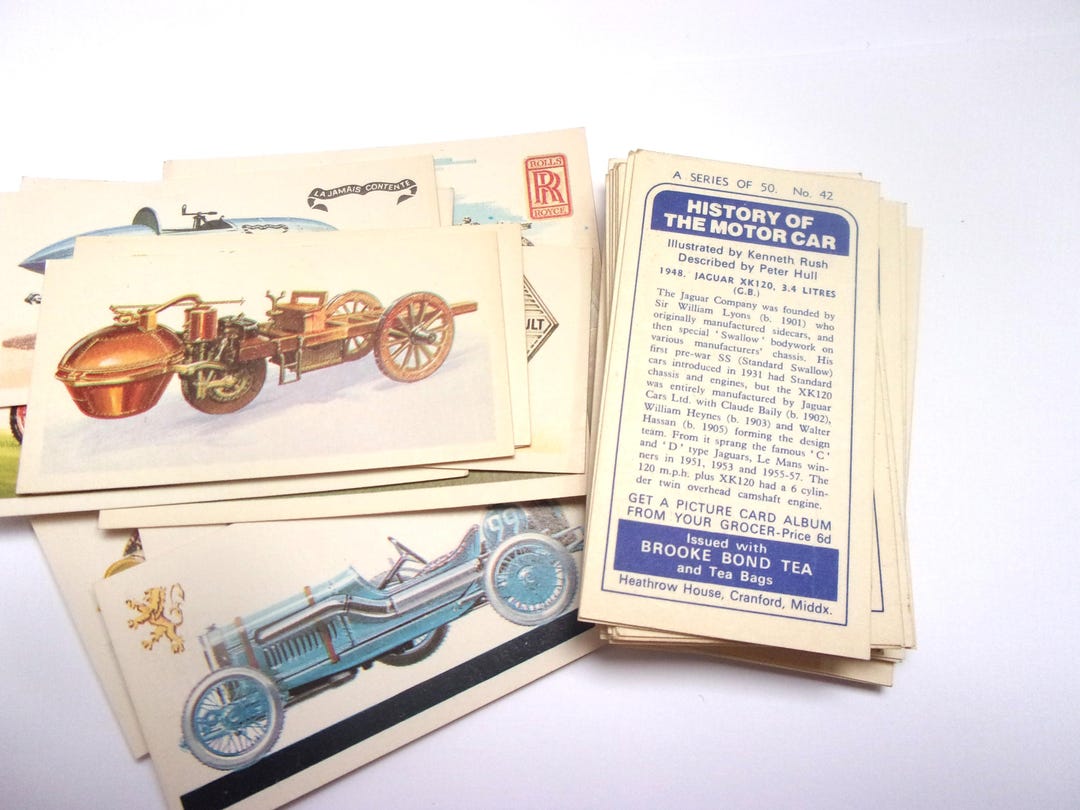 History of the Motor Car Cards: Complete Set of 50 Brooke Bond Tea ...