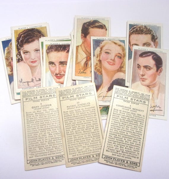 are cigarette cards still a thing Film Stars John Player cigarette cards: pack of 19 from 1934. Collectable  cards or ephemera for scrapbooks, art journals OT132A