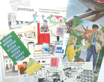 Post Office / mail paper craft kit: 30 vintage pieces including die cuts, pictures. Ephemera pack for scrapbooks, journal, snail mail EP469B