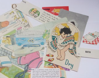 Bath time craft paper pack: 23 vintage cut out pieces. Paper ephemera for scrapbooks, art journaling, collage. EP216B